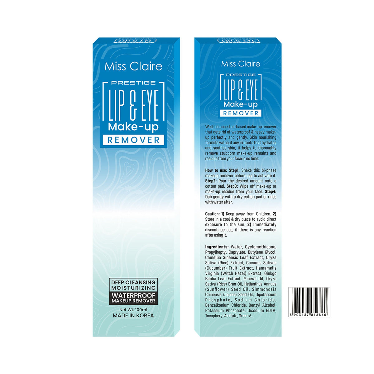 Miss Claire Prestige Lip & Eye Makeup Remover - Aqua | Grocsy