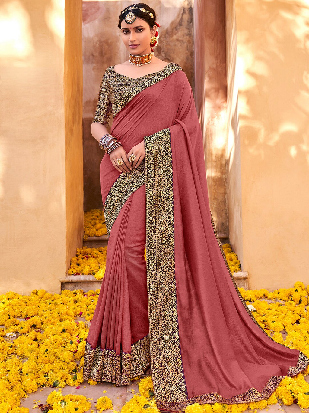 Saree Mall Zari Mauve & Purple Silk Blend Sarees | Grocsy