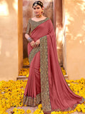 Saree Mall Zari Mauve & Purple Silk Blend Sarees | Grocsy