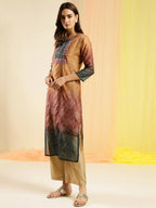 Orange Chinon Digital Printed With Hand Work Kurta - Himanshi | Grocsy
