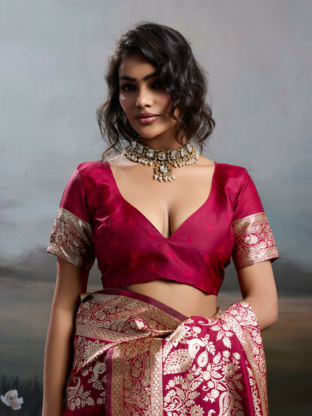 Shree Shyam Fashion Maroon Silk Blend Saree | Grocsy