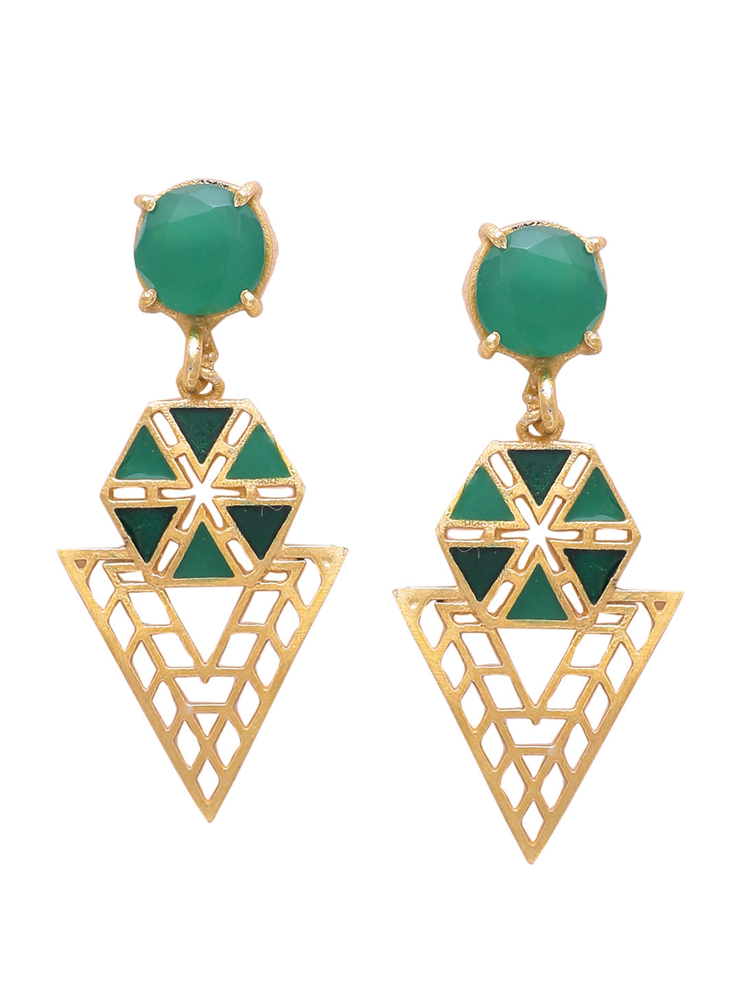 Shoshaa Green Gold-Polished Enamelled Contemporary Drop Earrings | Grocsy