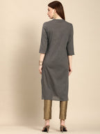 All About You Women Grey Ethnic Motifs Yoke Design Pure Cotton Kurta | Grocsy