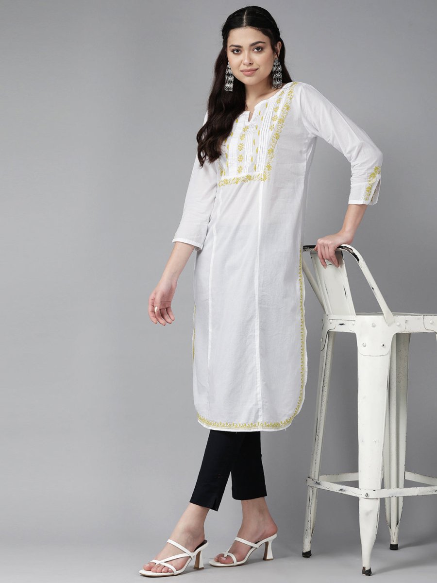 ADA Floral Embroidered Chikankari Kurta | Grocsy