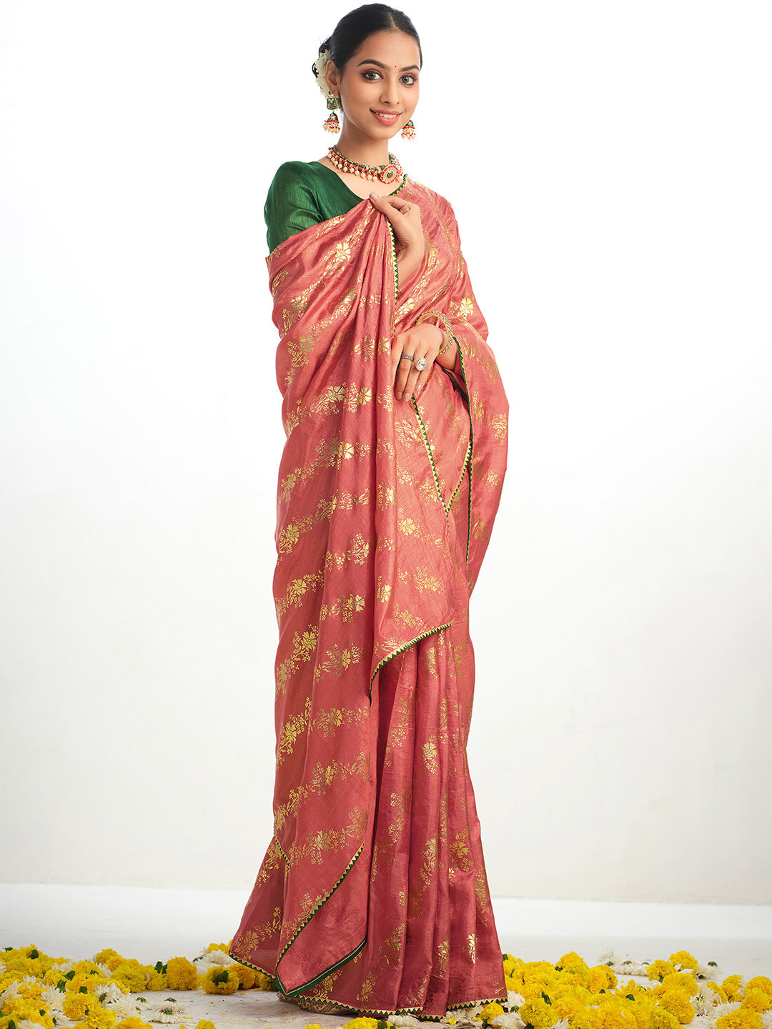 Sangria Ethnic Motifs Printed Zari Saree | Grocsy