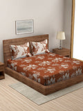 Rajasthan Decor Rust & Cream Printed Cotton 160 TC King Bedsheet with 2 Pillow Covers | Grocsy