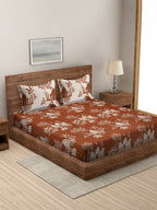 Rajasthan Decor Rust & Cream Printed Cotton 160 TC King Bedsheet with 2 Pillow Covers | Grocsy