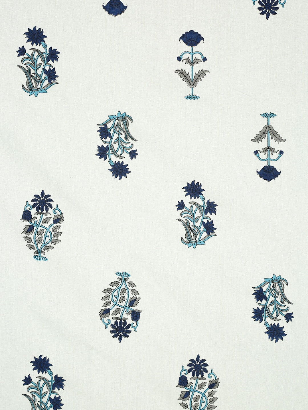 Rajasthan Decor Cream-Coloured & Blue Ethnic Motifs 180 TC Cotton 1 King Bedsheet with 2 Pillow Covers | Grocsy