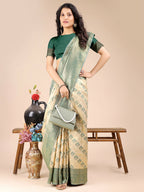 Shree Shyam Fashion Aura Silk Cream Green Banarasi Silk Saree | Grocsy