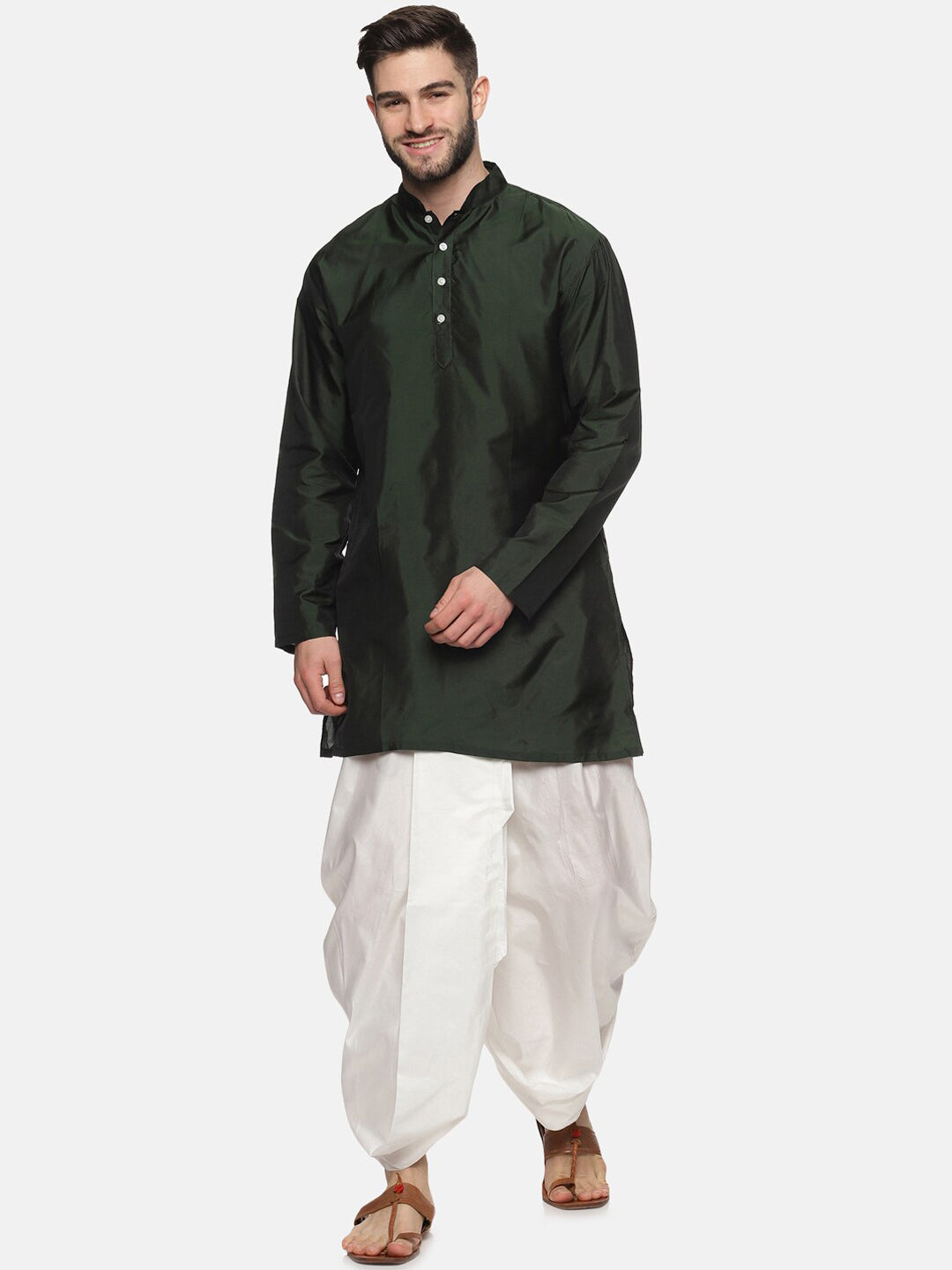 Sethukrishna Men Green Striped Kurta with Dhoti Pants | Grocsy