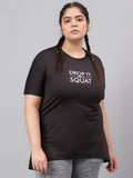 MKH Plus Size Typography Printed Drop-Shoulder Sleeves Relaxed Fit Dri-FIT T-shirt | Grocsy