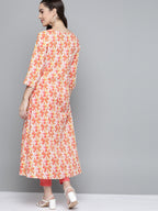 HERE&NOW Women Orange & White Ethnic Motifs Printed Kurta | Grocsy