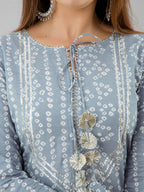 HERE&NOW Grey Bandhani Printed Gotta Patti Kurta with Sharara | Grocsy