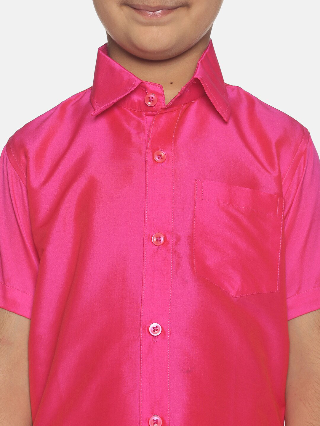 Sethukrishna Boys Pink & Cream-Coloured Solid Shirt and Veshti Set | Grocsy