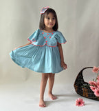 ArthLife Pale Blue Neon Embroidered Dress | Grocsy