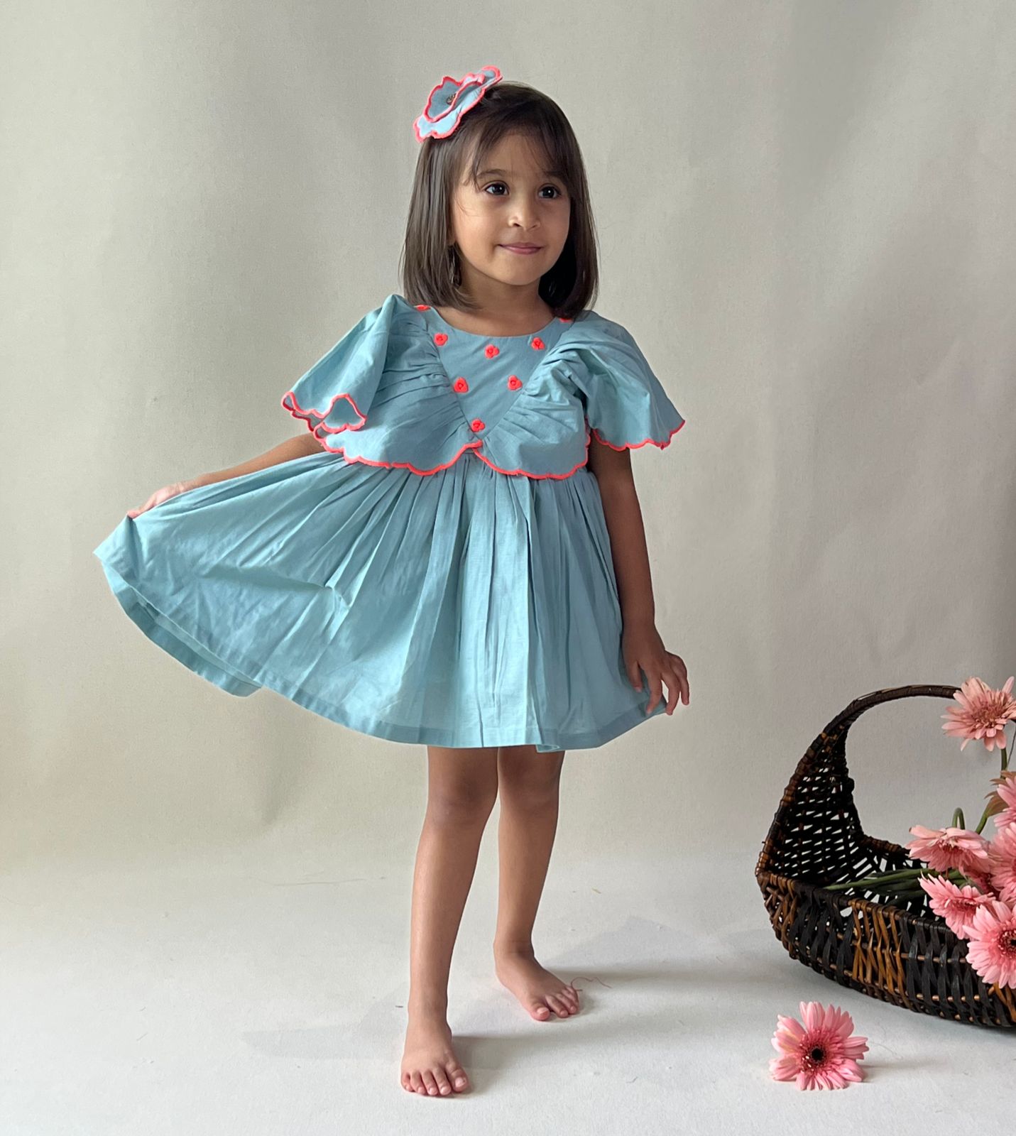 ArthLife Pale Blue Neon Embroidered Dress | Grocsy
