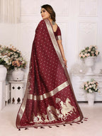 Anaita Brown kochi Silk With Bandhej Weaving Saree With Blouse | Grocsy