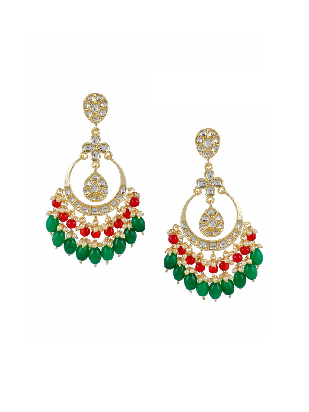 Shoshaa Green Contemporary Kundan Chandbalis Earrings | Grocsy