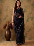 Sangria Floral Sequin Embroidered Organza Sarees | Grocsy