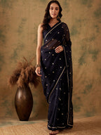 Sangria Floral Sequin Embroidered Organza Sarees | Grocsy