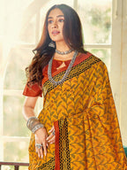 Saree Mall Mustard & Maroon Ethnic Motifs Printed Bhagalpuri Sarees | Grocsy