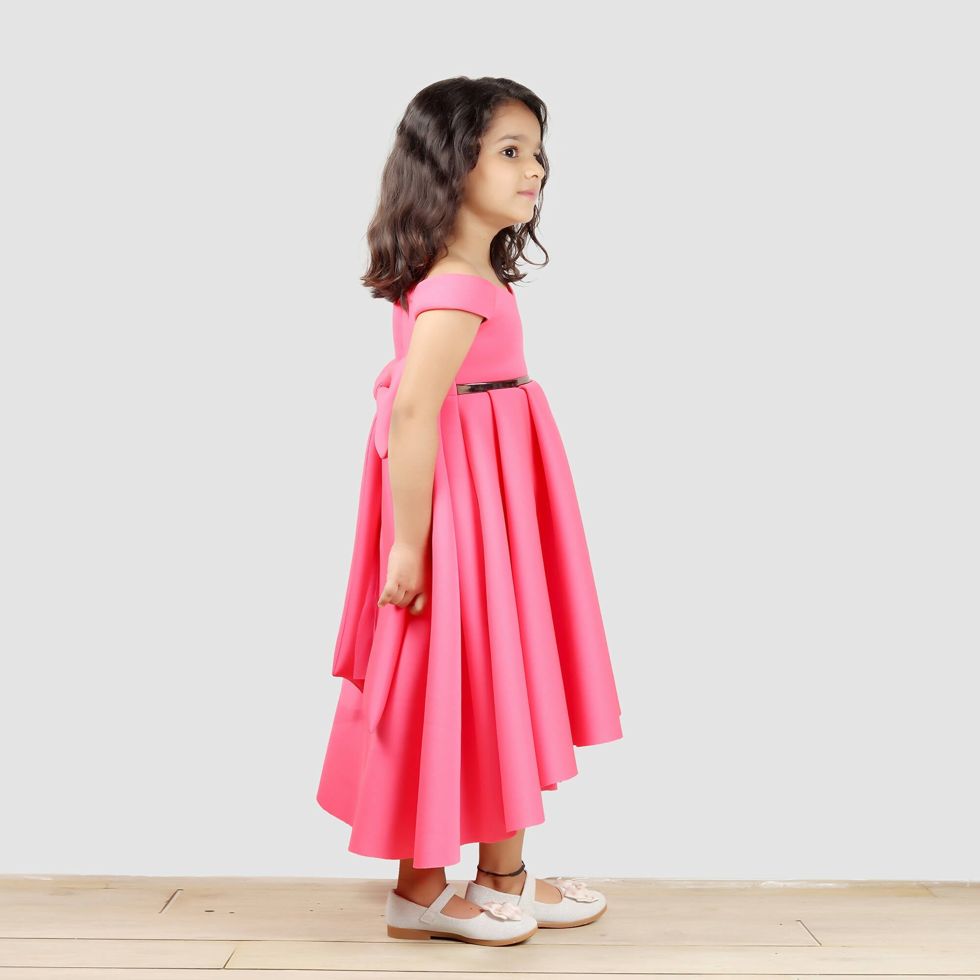 Pink Cow Fashions Pink Scuba Gown With Black Strip At Waist | Grocsy