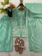Teeya Creation Light Green Color Fendy Silk Embroidery Work Wedding Wear Salwar Suit | Grocsy