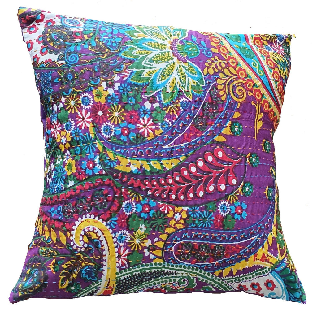 The Decor Nook Purple Base With Multicolour Flowers Print Cushion Cover | Grocsy
