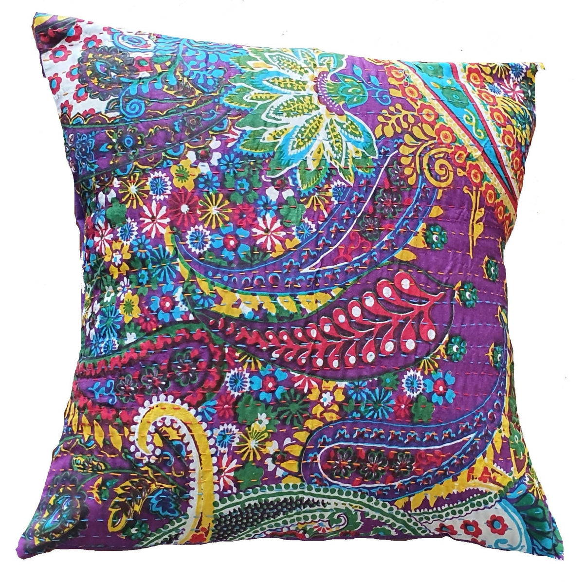 The Decor Nook Purple Base With Multicolour Flowers Print Cushion Cover | Grocsy