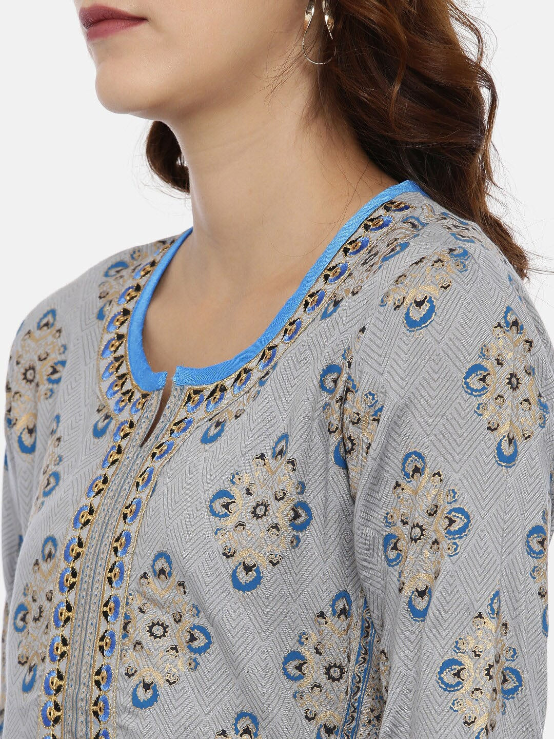 Souchii Grey & Gold Printed Straight Kurta | Grocsy