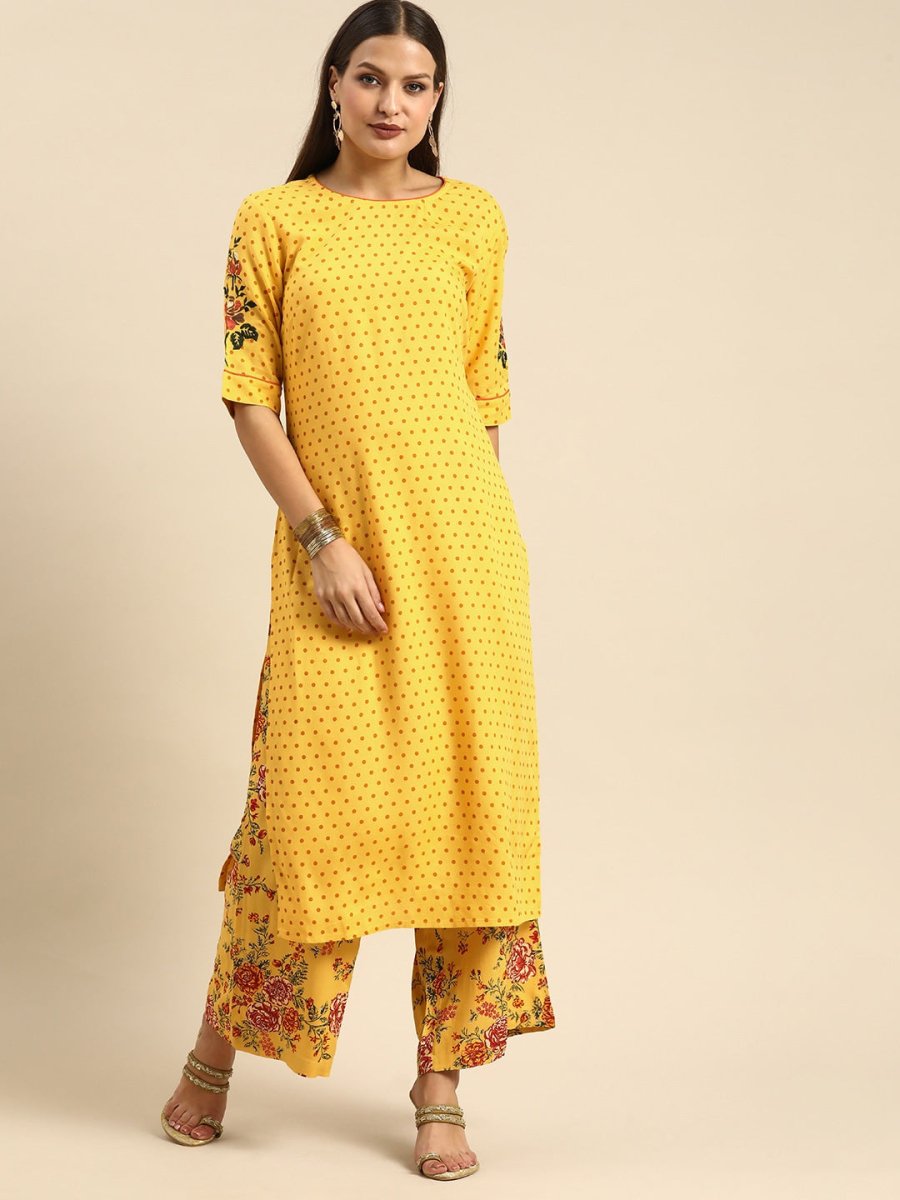 All About You Women Yellow Printed Kurta with Palazzos | Grocsy