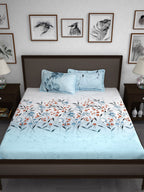 Story@home White & Blue Floral 210 TC Cotton 1 King Bedsheet with 2 Pillow Covers | Grocsy