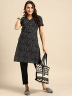 Sangria Bandhani Printed V-Neck Kurta with Trousers | Grocsy
