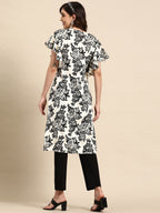 Sangria Floral Print Flutter Sleeves Kurta | Grocsy