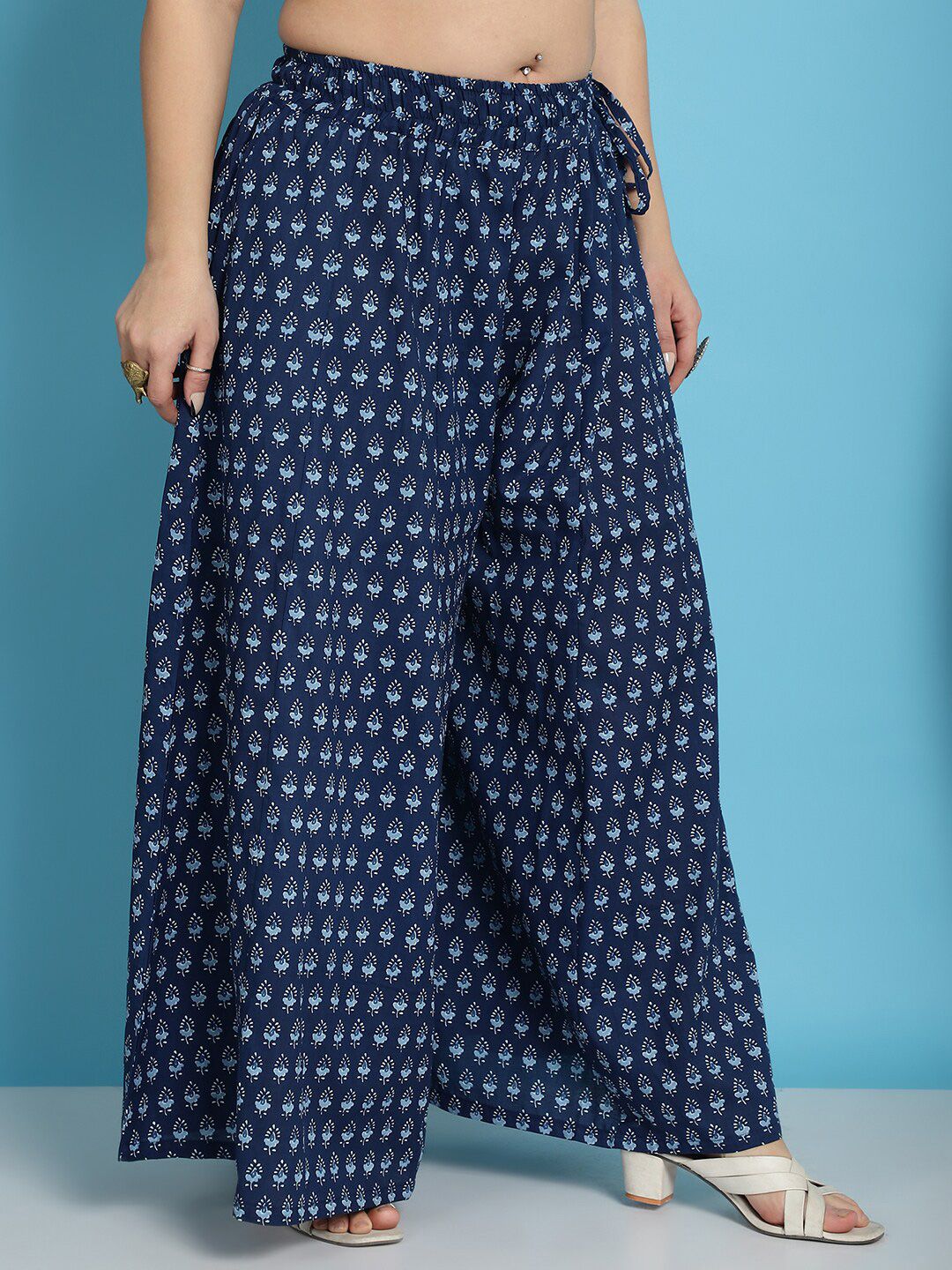 TAG 7 Plus Size Floral Printed Flared Pure Cotton Ethnic Palazzos | Grocsy