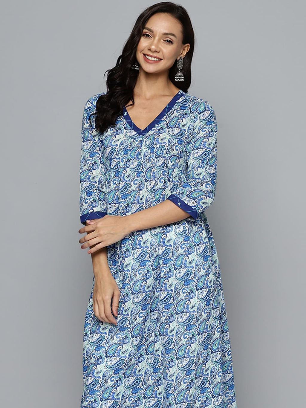 HERE&NOW Paisley Printed Empire A-Line Kurta | Grocsy