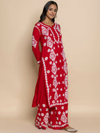 HOUSE OF KARI Floral Embroidered Chikankari Cotton A-Line Kurta | Grocsy