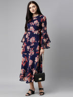 Souchii Floral Printed Round Neck Midi Dress | Grocsy