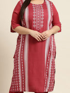 Sztori Plus Size Geometric Printed Round Neck Straight Kurta | Grocsy