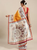 Saree Mall Mustard Yellow Printed Bhagalpuri Saree | Grocsy