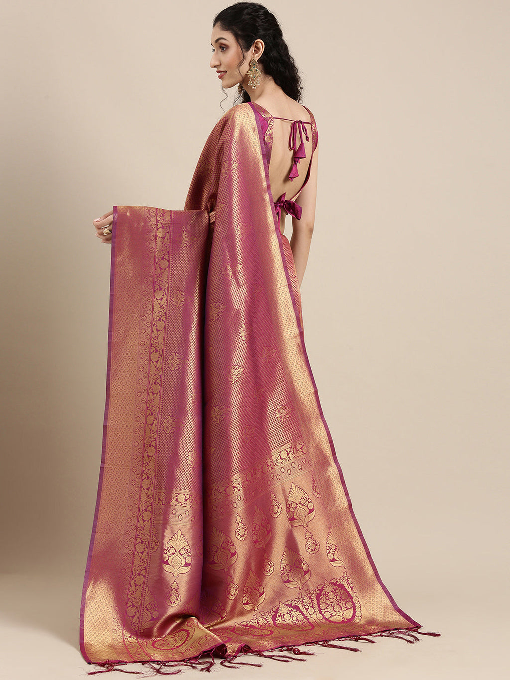 Saree Mall Magenta Ethnic Motifs Zari Silk Blend Banarasi Saree | Grocsy