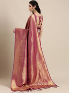 Saree Mall Magenta Ethnic Motifs Zari Silk Blend Banarasi Saree | Grocsy