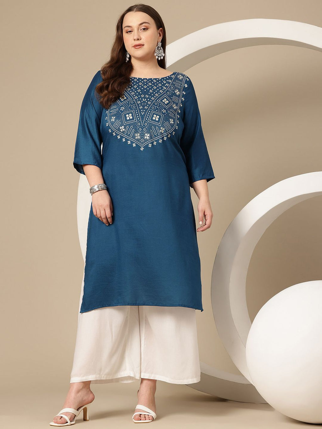 Sztori Plus Size Geometric Printed Kurta | Grocsy