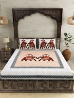 JAIPUR FABRIC Peach Ethnic Motifs Cotton 250 TC Super King Bedsheet With 2 Pillow Covers | Grocsy
