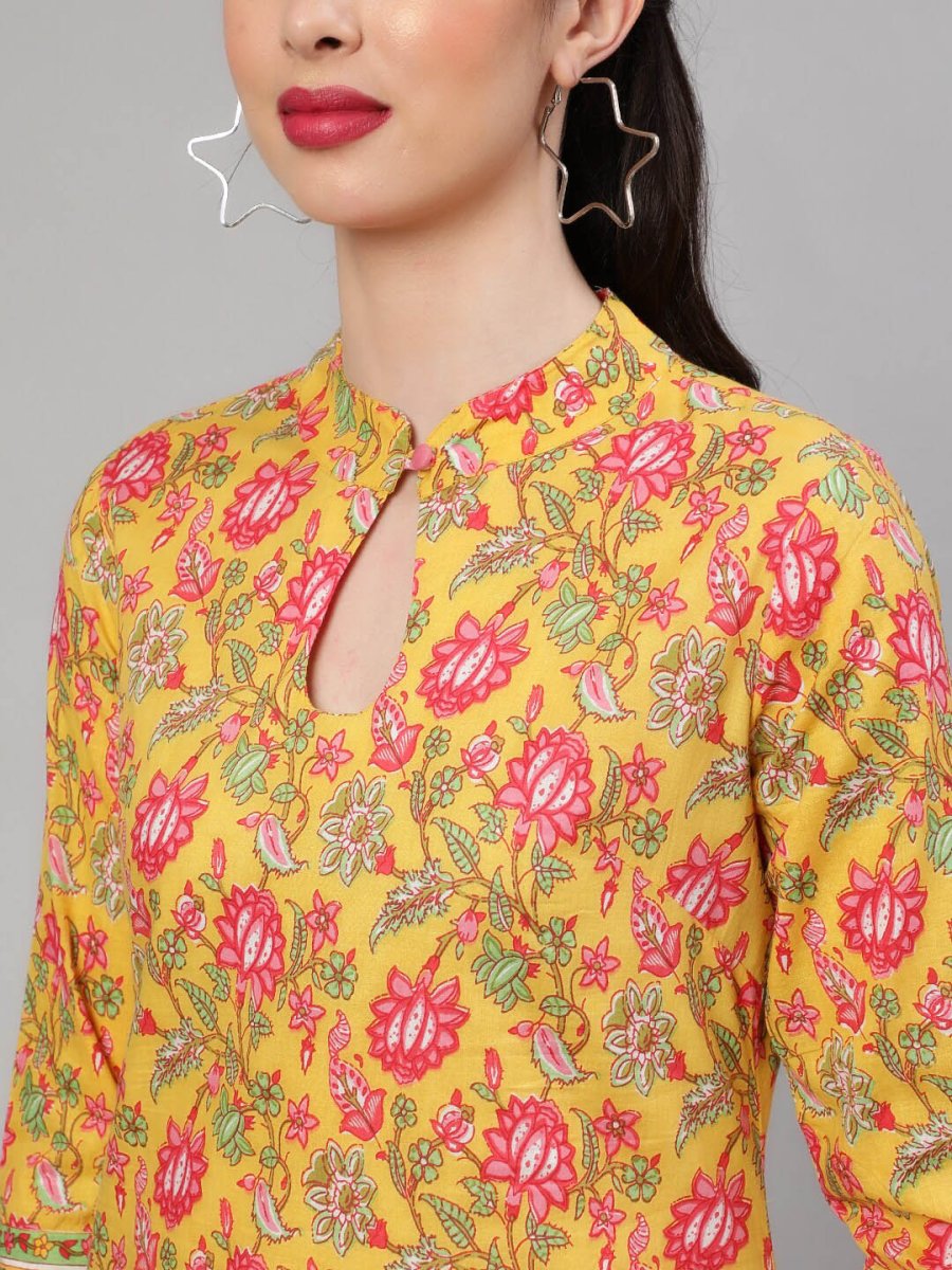 Aks Floral Printed Regular Pure Cotton Kurta With Trousers | Grocsy