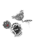 Yellow Chimes Silver-Plated Kolhapuri Peacock Design Jhumkas Earrings | Grocsy