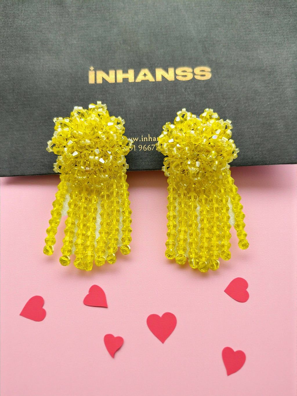 Inhanns Handmade Crystal Water Fall Earrings - Short - Lemon Yellow Small | Grocsy