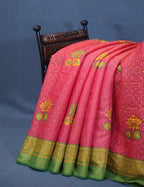 Tomato Pink And Light Green Cotton Brasson Saree For Office/Regular Wear By Gayathri Reddy Designer Studio | Grocsy