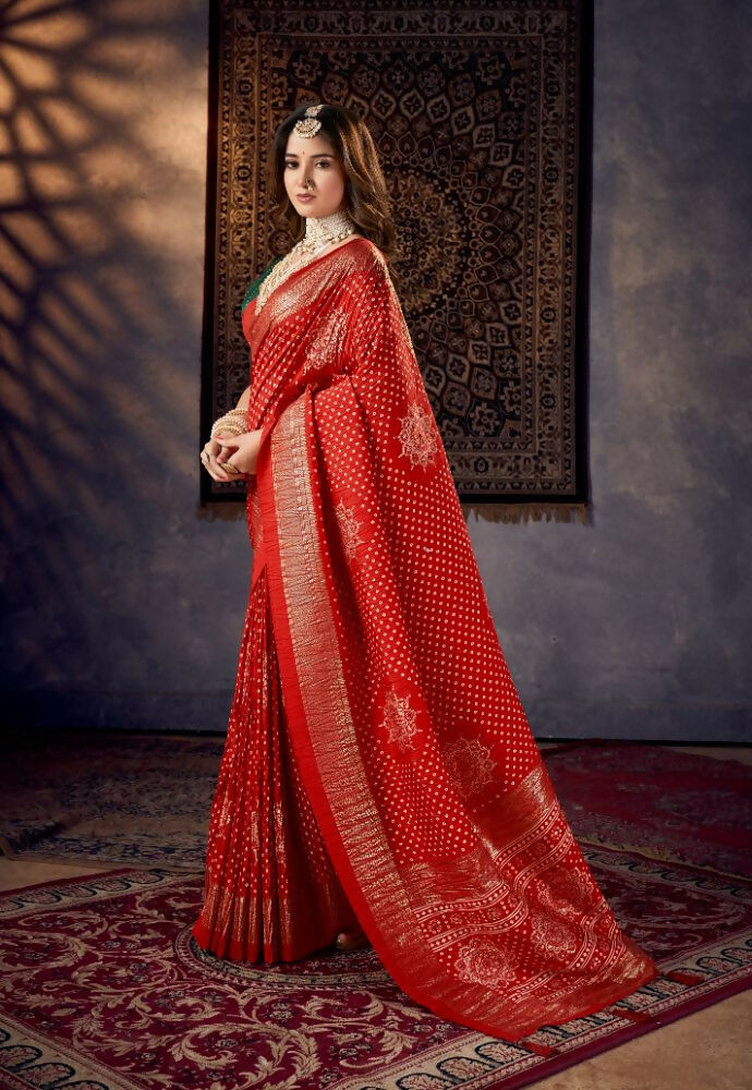 Joban Fashion Green Dola Silk Foil Print Zari Border Work Saree | Grocsy