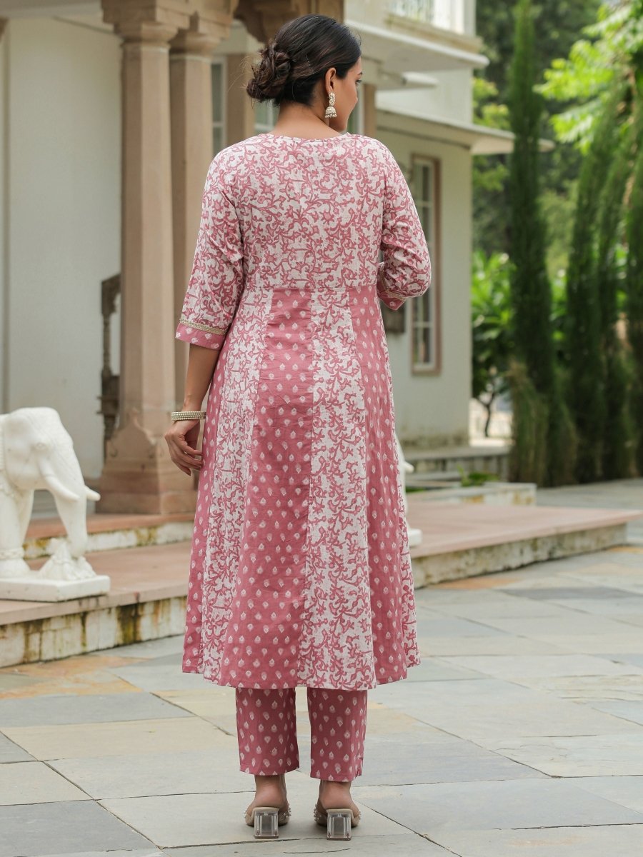 Aramya Anarkali Soft Cotton Block Print Women's Kurta - Pink | Grocsy